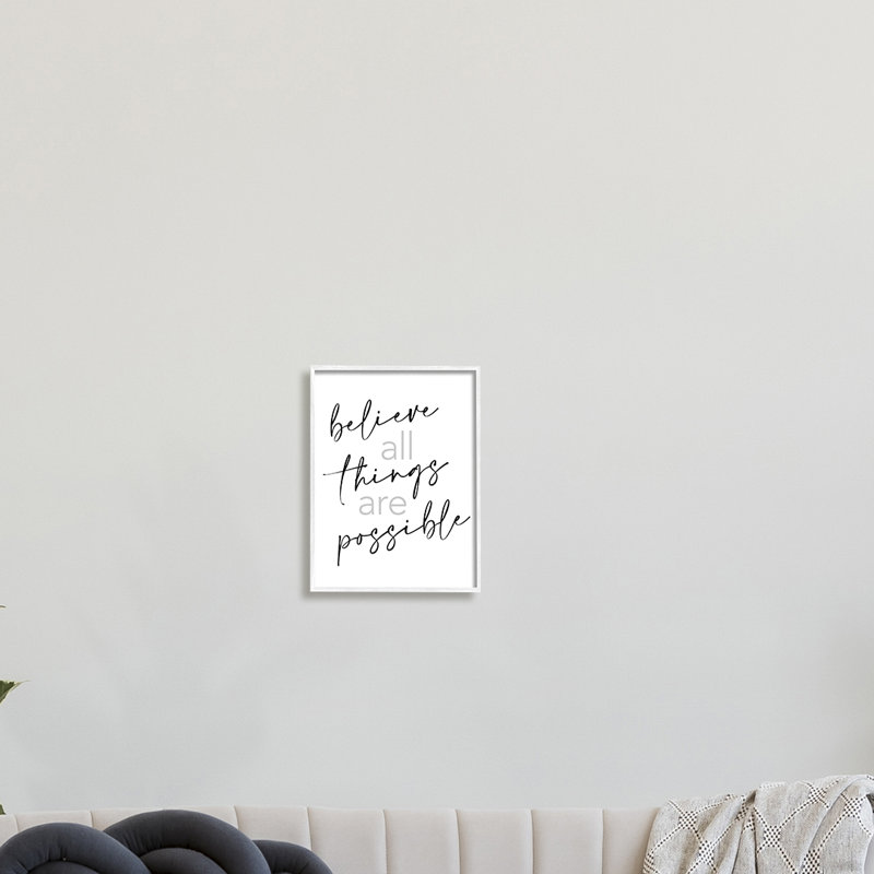 Believe All Things possible, citation inspirante, typographie élégante - art textuel, Giclée encadrée noir minuit