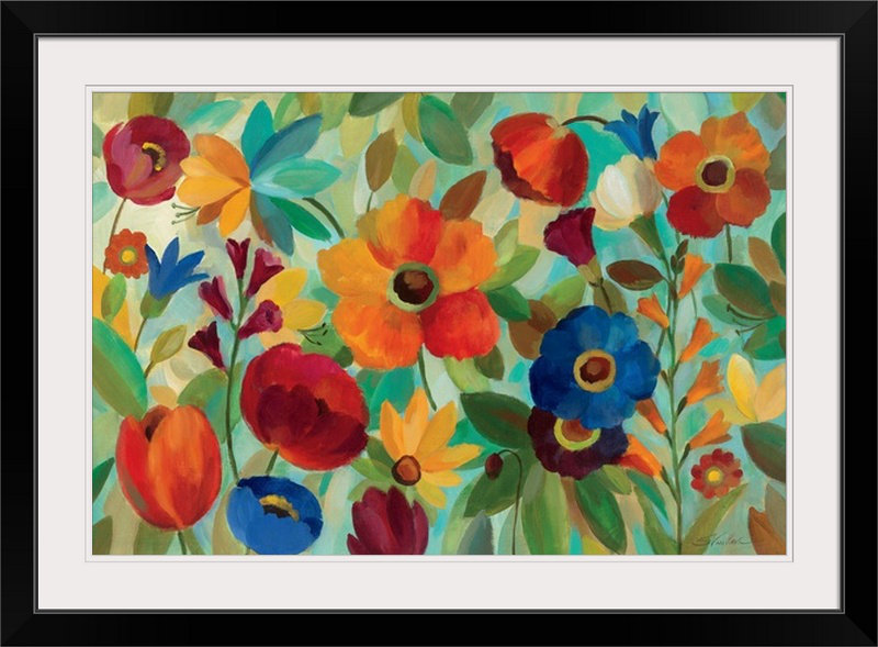 «Summer Floral V» par Aniessa, reproduction d'art, Cadre noir, H 20 po x l 26 po x P 1 po