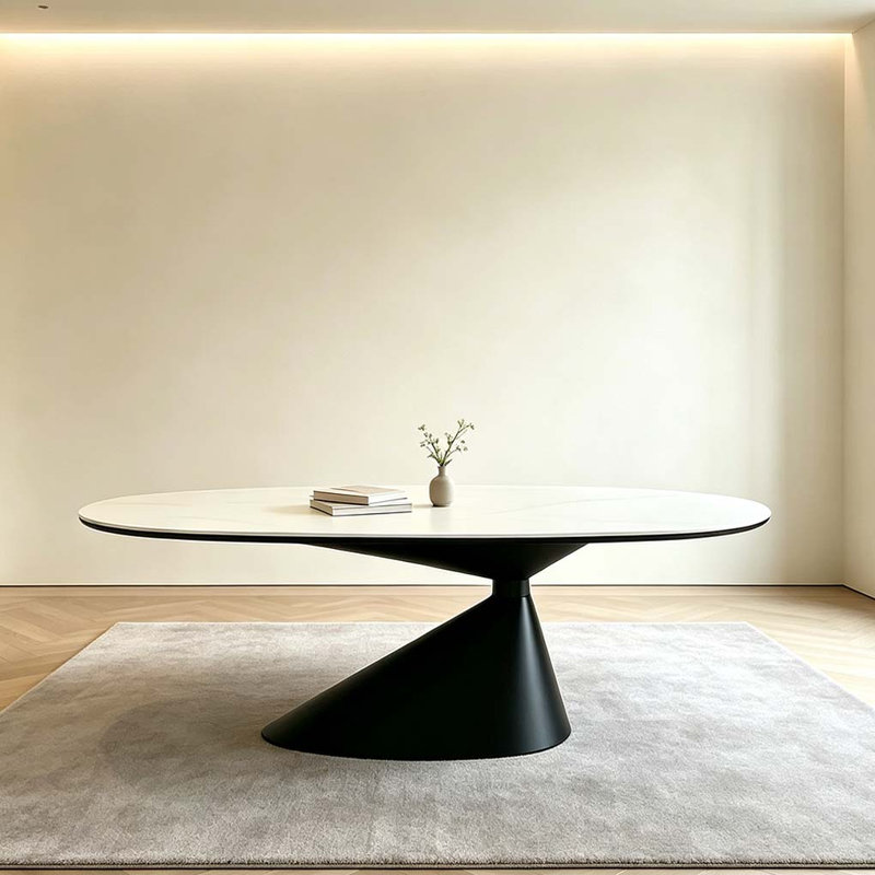 White Sintered Stone Oval Dining Table