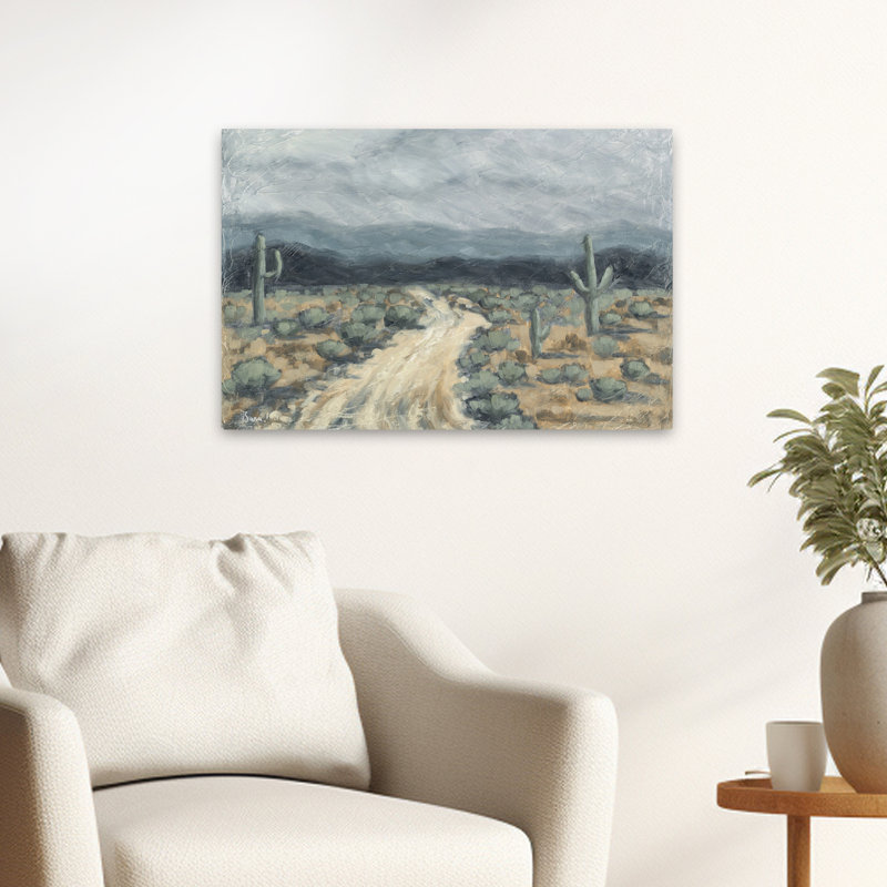 Desolate Road - Paysage contemporain, art de cactus de dessert, H 16 po x l 24 po