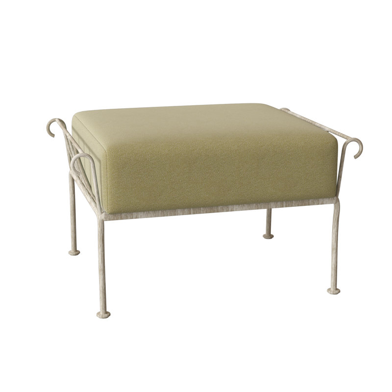 Terrace Outdoor Ottoman, Canvas Heather Beige Sunbrella® Canvas, Weathered White
