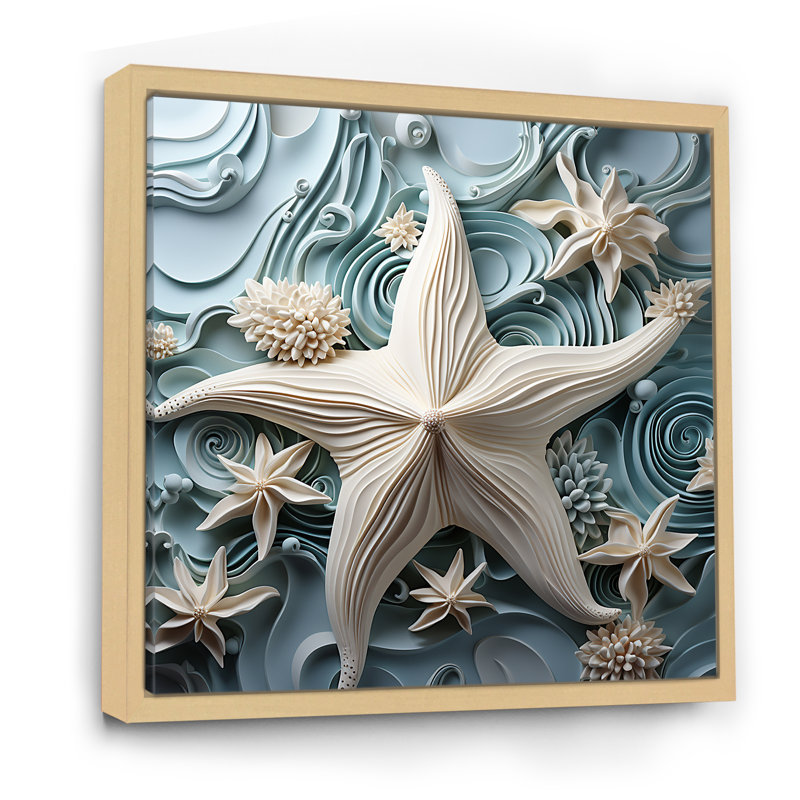 «White and Blue Oceanic Starfish Gem», art mural étoile de mer, Brun, H 30 po x l 30 po