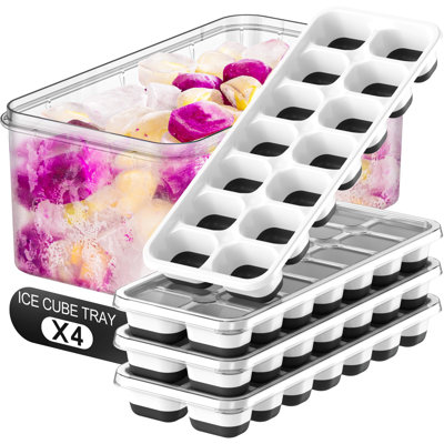Ice Cube Tray, 4 Pack Stackable Silicone Rectangular 14-Ice Cube Tray Set With Lid & Bin, BPA-Free Sturdy Reusable Freezer Ice Trays For Drinks, Cockt -  Mint Pantry®, FE804BF6BE4C4A2CA39BB18D768E2300