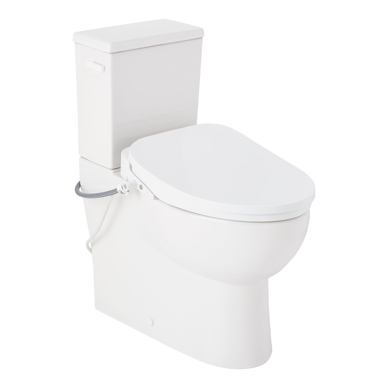 Lavrik Two-Piece Skirted Elongated Toilet with Reversible Tank - Bidet seat - White Handle, White