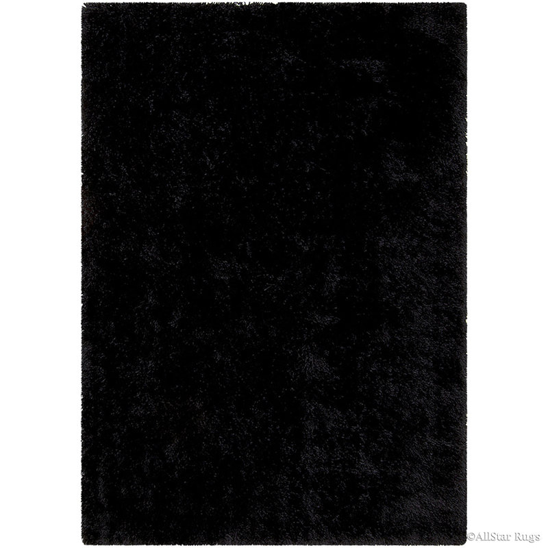 Luxurious Black Polyester Shaggy Area Rug 4'11" x 7'