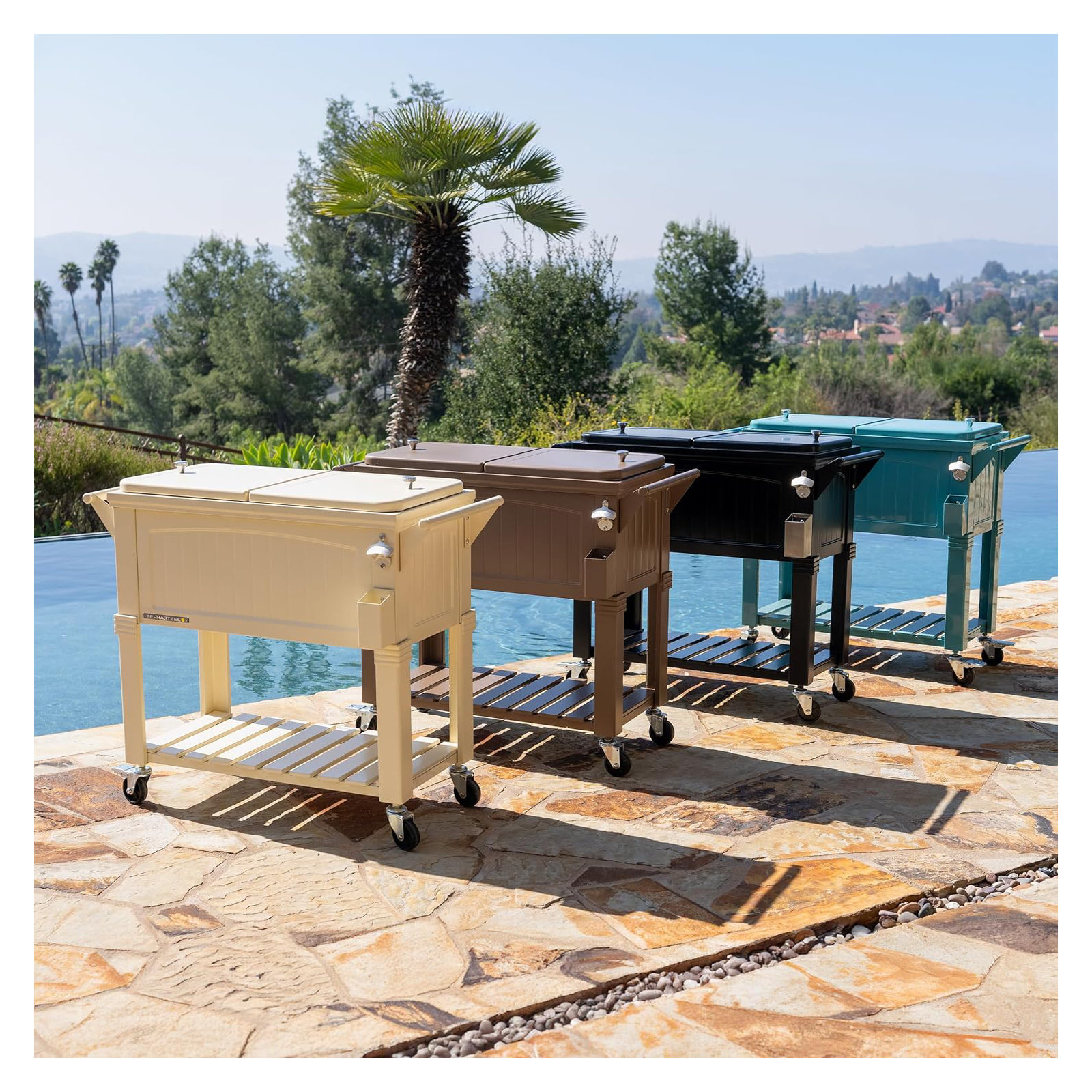 Permasteel 80 Qt. Furniture Style Rolling Patio Cooler, Black, With Divider