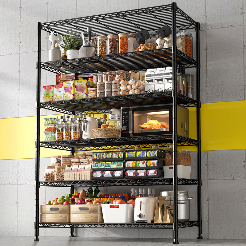 Étagère en fil métallique de l 35,5 po x P 16 po, tablettes de rangement réglables pour salle de bain, garde-manger, garde-manger, garage, noir