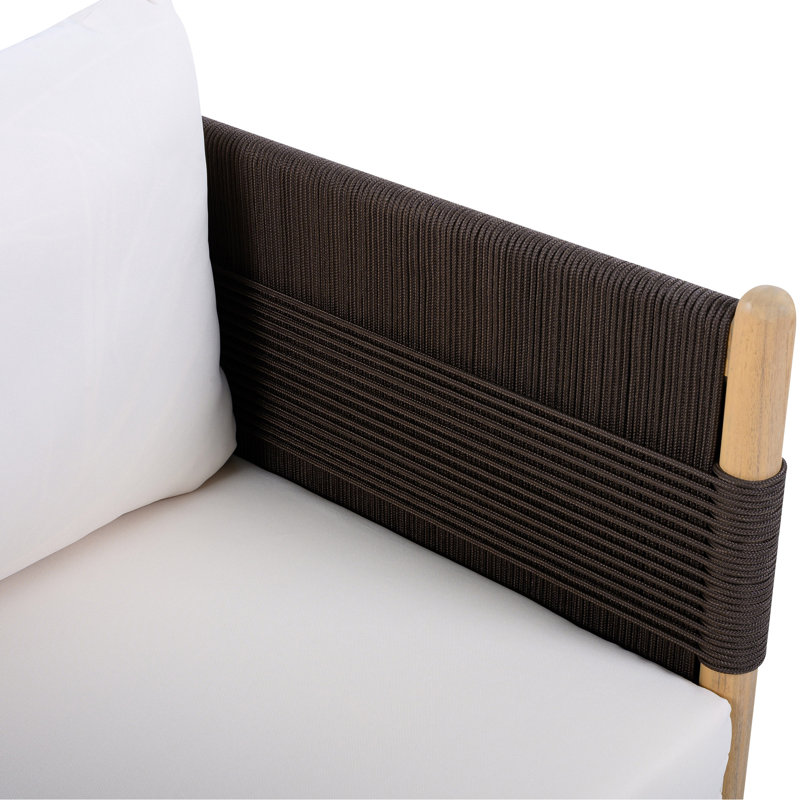 Causeuse d'extérieur en bois d'acacia avec tissage et coussins en corde de diamant, teck clair