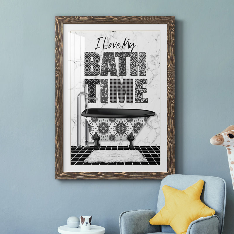 Bath Time - Art textuel, cadre photo, H 44 po x l 31 po x P 1 po, Papier avec cadre brun antique