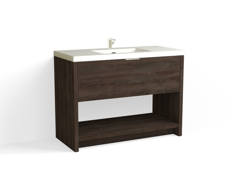 Vista 48" W Freestanding Single Bathroom Vanity, White Matte, Nocino/Matte Black, Single-Hole