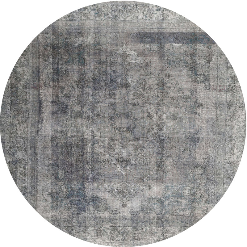 Tapis contemporain gris, Rond 6 pi