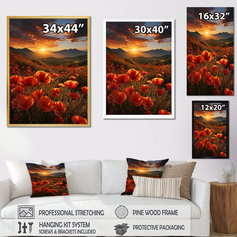 «Coral Wildflowers Fields of Dreams», reproduction sur toile, Toile tendue, H 44 po x l 34 po x P 1,5 po