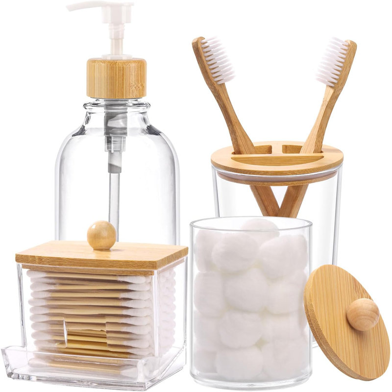 Bamboo Bathroom Accessories Set 4 Pcs