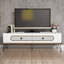 Meuble télé moderne blanc avec pieds en métal 57,1 po x 17,7 po x 15,7 po | 100% panneau de particules enduit de mélamine, épaisseur: 0,7 pouce | Comprend plusieurs tablettes et une conception murale, aspect géométrique élégant pour les espaces contemporains-1539531475