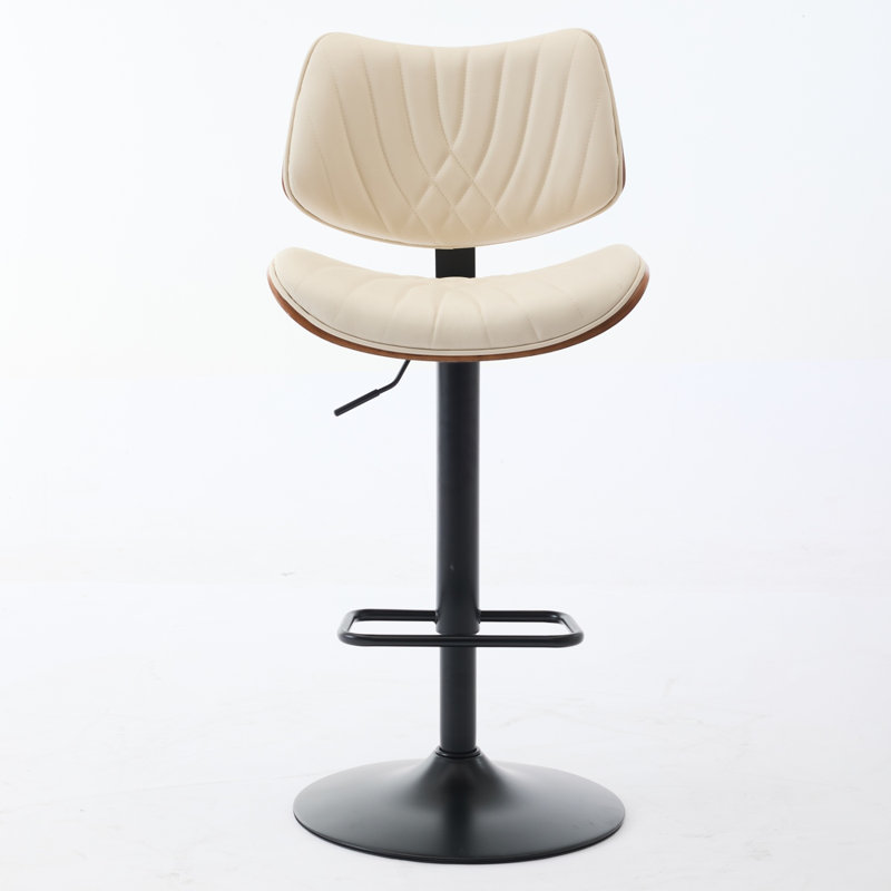Tabourets de bar modernes réglables à hauteur de comptoir en bois cintré avec revêtement en cuir et pivotant à 360 ° pour la cuisine et la salle à manger
