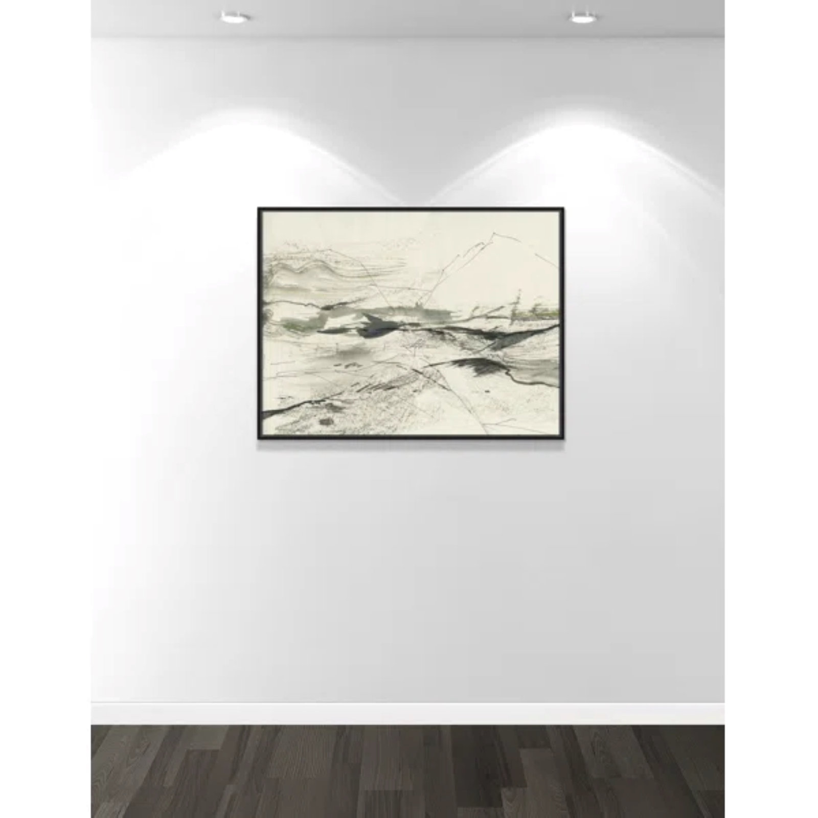 Green Sketches Print by PI Studio, 31.5" H x 41.5" W x 2" D, Black Floater Framed, No Mat