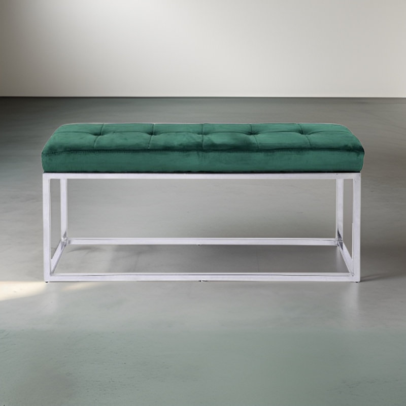 Banc rembourré en velours Chepstow, Argent, Vert