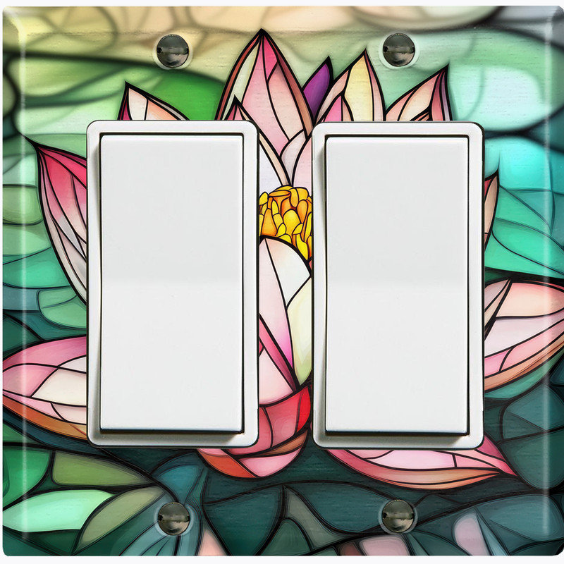 Couvercle de plaque d'interrupteur en métal; Fauteuil à bascule GFI de taille 2 US - image imprimée d'une fleur de lotus en verre coloré