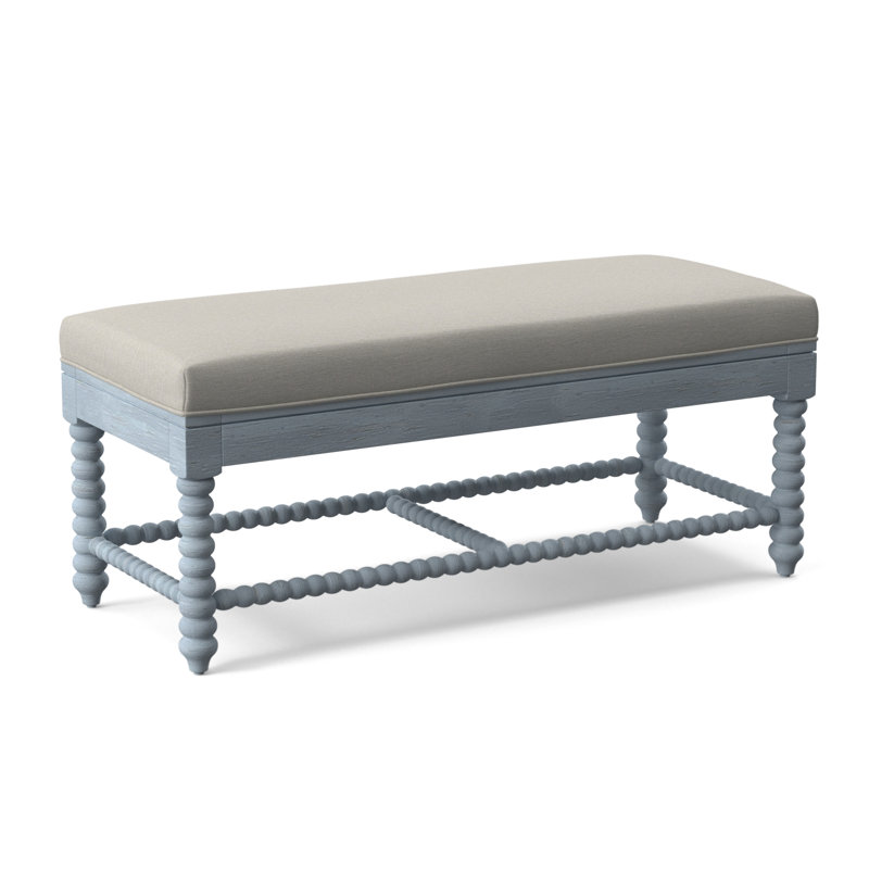 Lind Island Upholstered Bench, Alabaster Linen-Look Performance; 0325-74, Sea Glass Finish