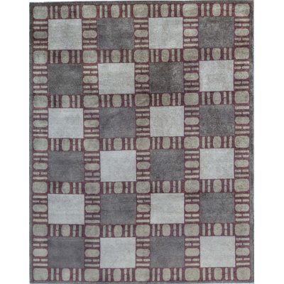 Hand-Knotted High-Quality Gray and Red Area Rug
