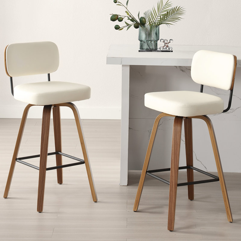 Logreira Swivel Upholstered Counter & Bar Height Stool, White, Brown, Counter Stool (26" Seat Height)