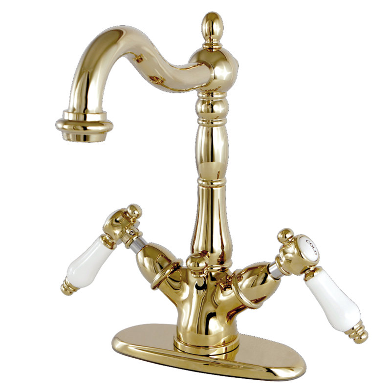 Kingston Brass Bel-Air Two-Handle 1-or-3 Hole Deck Mount Bathroom Faucet with Brass Pop-Up, Polished Brass