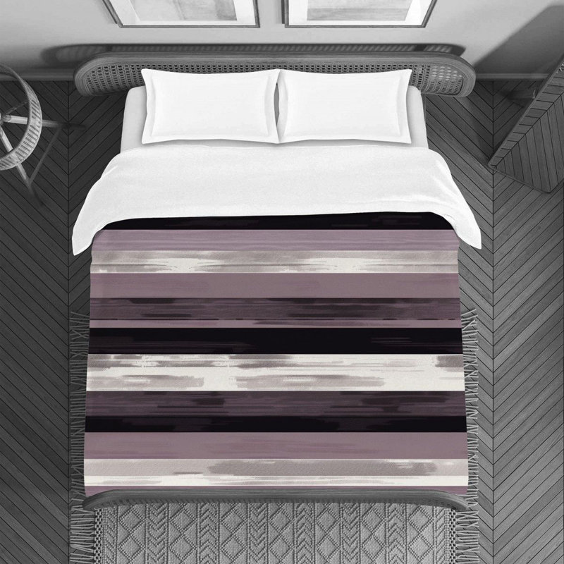 Horizontal Stripes Machine Printed Duvet Cover, Twin Duvet Cover, Black/Purple