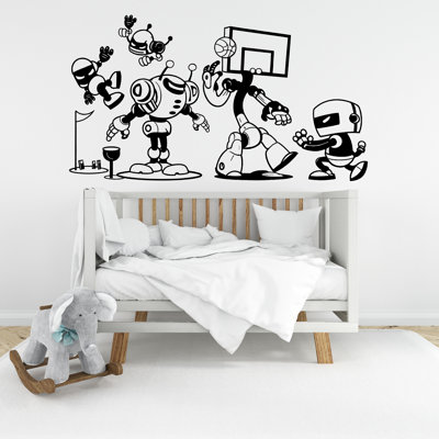 Robots Playing Sports Wall Decal – Fun Robot Wall Art for Kids Room, Playroom Decor, Nursery Wall Sticker – Basketball, Golf & More 667DLU