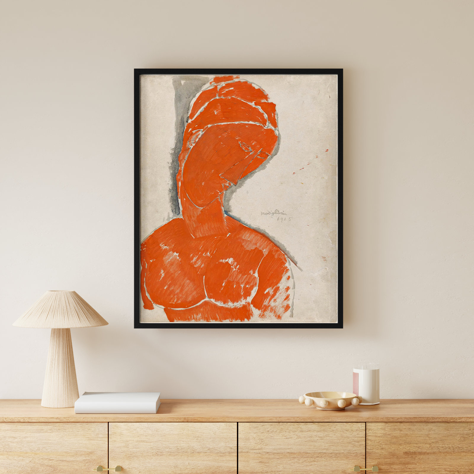 Rune "Female Bust in Red" Print, Black, 41" H x 31" W