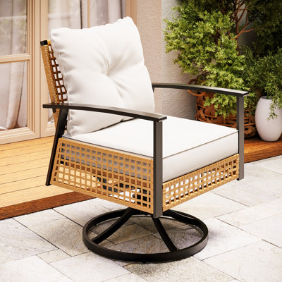 Wicker Swivel Patio Chair with Cushions