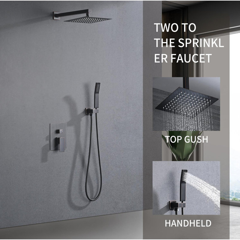 10" Wall - Mounted Rain Shower Head System - Square Design, Air - In Technology, Pressure - Balanced Valve, Black