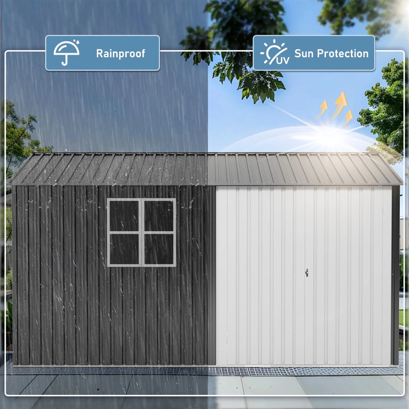 Remise de rangement extérieure en acier galvanisé l 10 pi x P 12 pi VIWAT, 10 x 12 pi (fenêtre), Yes