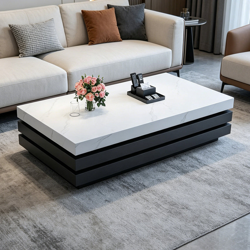 Table basse rectangulaire en ardoise, 14.17" H x 59.05" L x 31.49" W, Blanc / gris clair