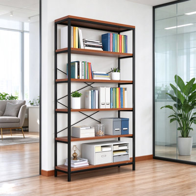 Heavy Duty Tall Freestanding Bookshelf, Industrial Storage Organizer with Metal Frame, Vintage Display Unit for Living Room, Bedroom & Home Office