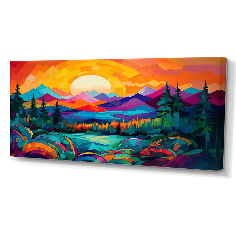«Vibrant Sunset Shining Over Mountains II», art sur toile, Toile tendue, H 28 po x l 60 po x P 1,5 po