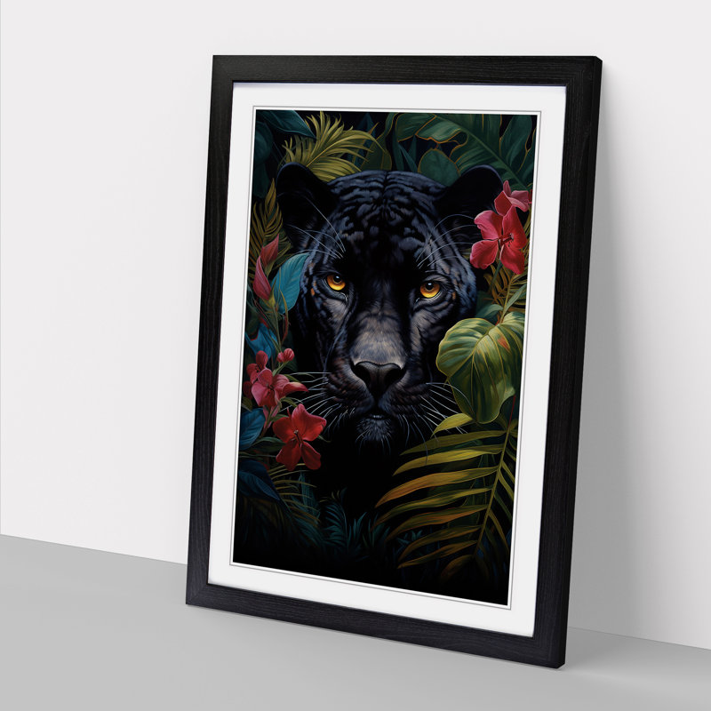 Panther Symbolism - Single Picture Frame Print on Wood, Black Framed, 34cm H x 25cm W