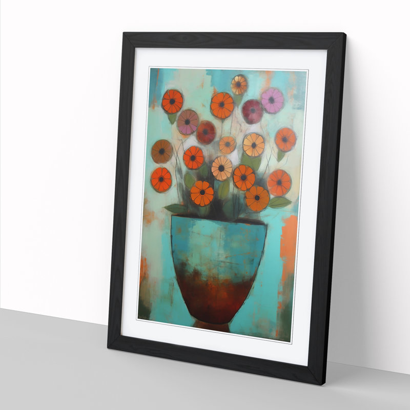 FRM-V0523-913X Flowers Mid Century Vol.3 - Single Picture Frame Print, 64cm H x 46cm W x 2cm D, Oak Framed