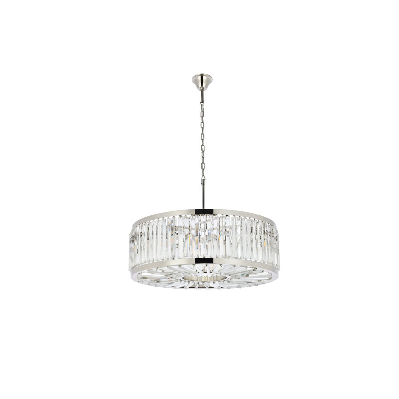 Lustre cylindrique unique et remarquable à 10 lumières Dorinda, Cristal (transparent), Nickel poli