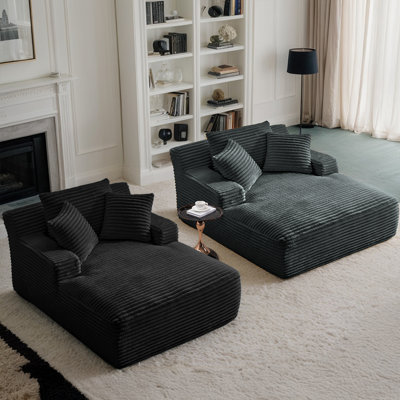 49.2" Corduroy Upholstered Cloud Lounge Sofa, Chasie Lounge With 3 Pillows, No Assembly Required, 2 Color Set