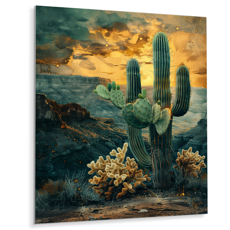 Vert, jaune, gardian du désert, cactus I, H 32 po x l 24 po x P 1 po, Métal métal