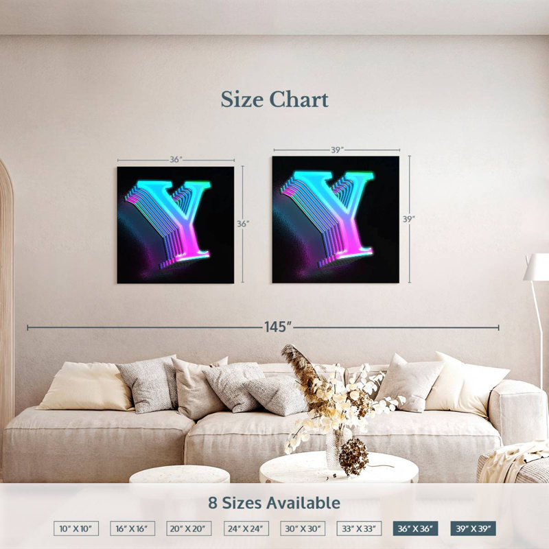 Keiri Futuristic Neon Letter Y, 36" H x 36" W