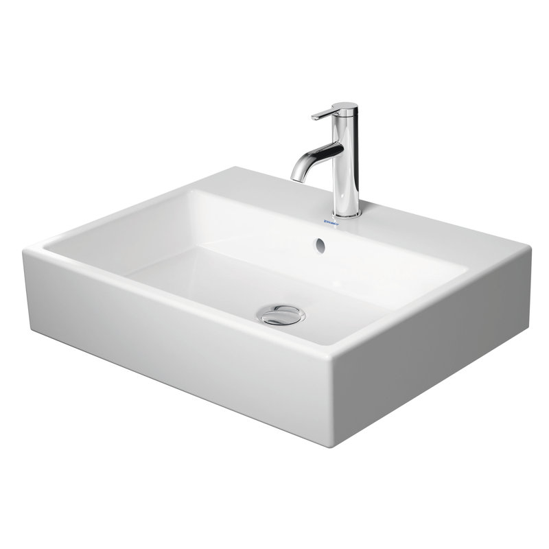 Vero Air White Ceramic Rectangular Wall Mount Bathroom Sink with Overflow