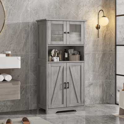Kitchen Pantry Storage Cabinet with Doors and Shelves in Gray - 50.4-Inch Freestanding  Cupboard for Bathroom. Kitchen. Dining Room or Living Room