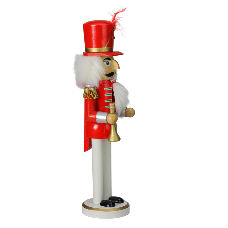 Casse-noisette de Noël 14 po en bois rouge et blanc avec cor