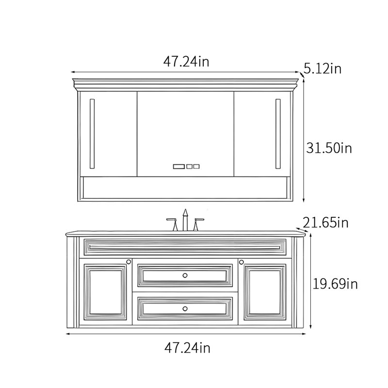 Armoire de salle de bain moderne et luxueuse., H 19,69 po x l 47,24 po x P 21,65 po, Noir