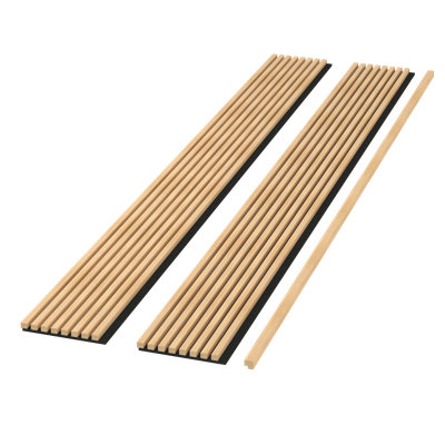 Panneaux muraux à lattes de 104,375 po x l 11,25 po avec embout - traitement mural moderne en bois insonorisant