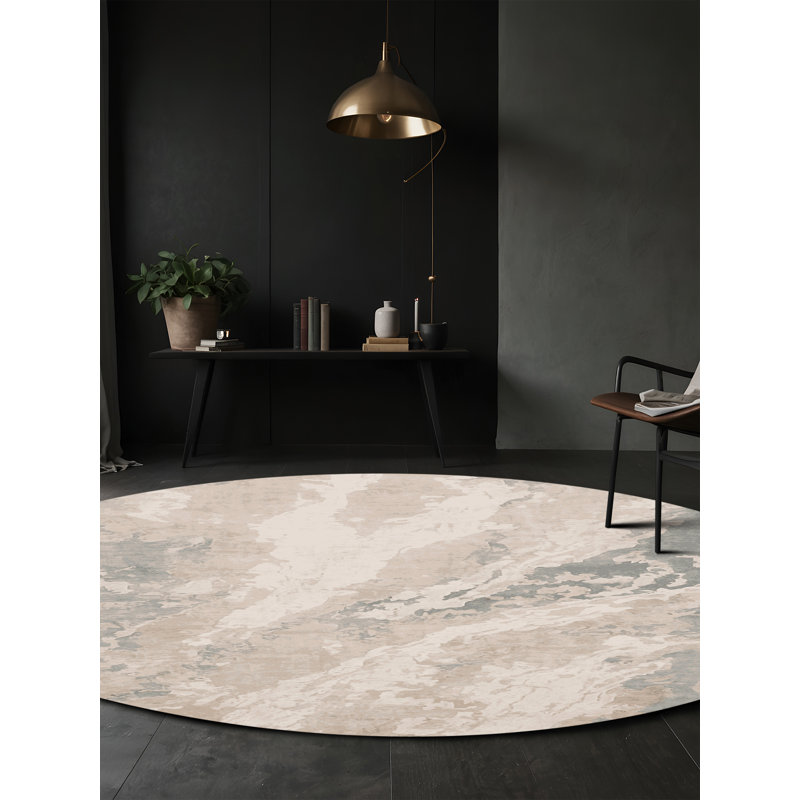 Tapis beige lavable à la machine, Rond 8 pi