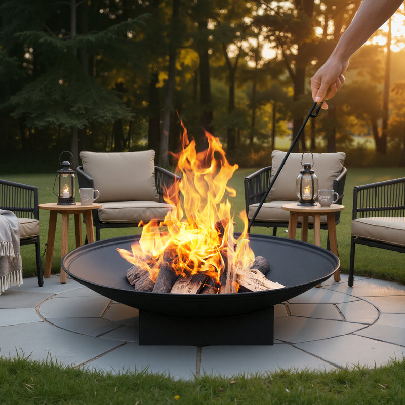 Table de foyer d'extérieur 32 "avec couvercle pour rassemblements de feu de joie extérieurs, foyers d'extérieur au bois pour patio extérieur