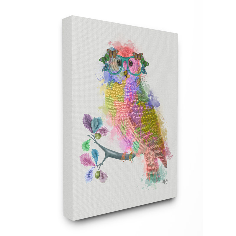 Rainbow Splash Owl dans des verres, Toile tendue, H 40 po x l 30 po x P 1,5 po