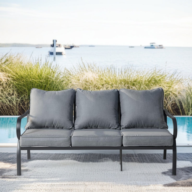 3-Seater Patio Sofa - Outdoor Metal Couch with Removable Cushions, All-Weather for Porch & Garden, Gray